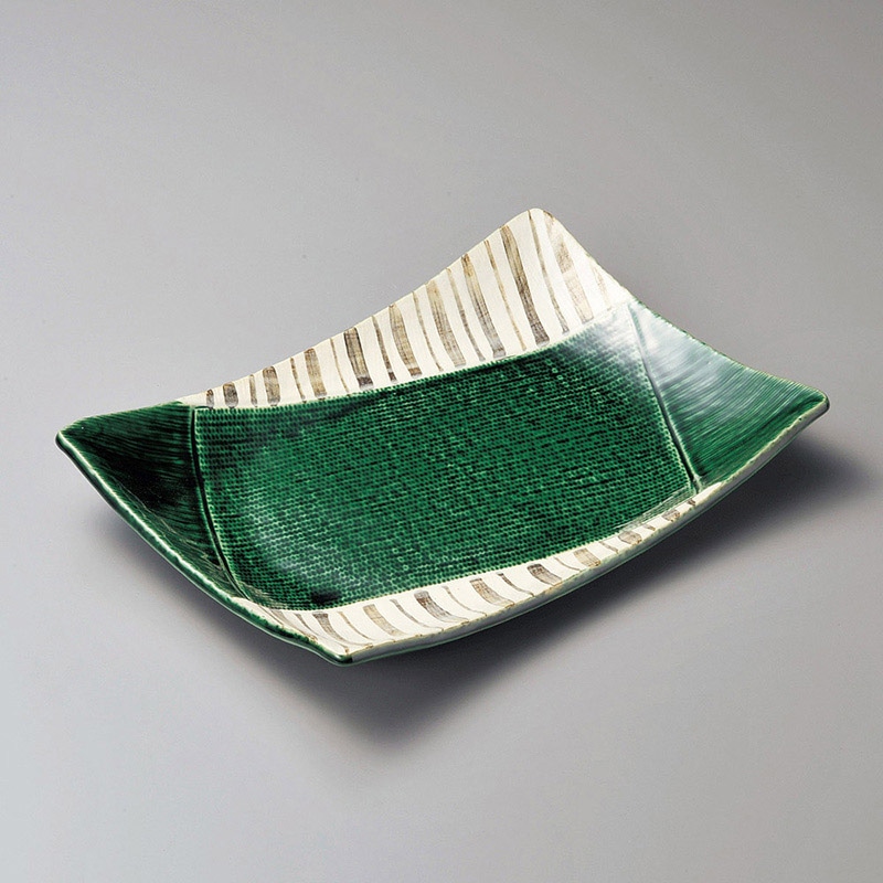 山万 27218-100 織部十草角大皿  1個（ご注文単位1個）【直送品】