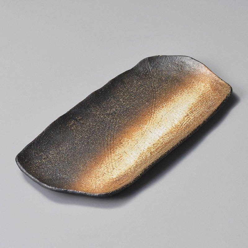 山万 18512-460 黒備前変形ほっけ皿  1個（ご注文単位1個）【直送品】