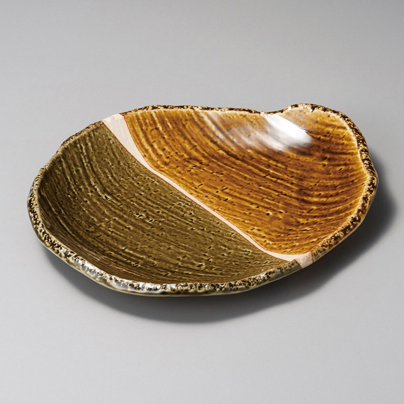 山万 19216-570 黄瀬戸塗分変形9.0皿  1個（ご注文単位1個）【直送品】