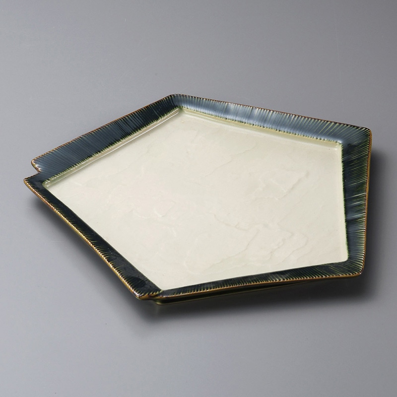 山万 27517-450 千段織部角変形皿(中)  1個（ご注文単位1個）【直送品】