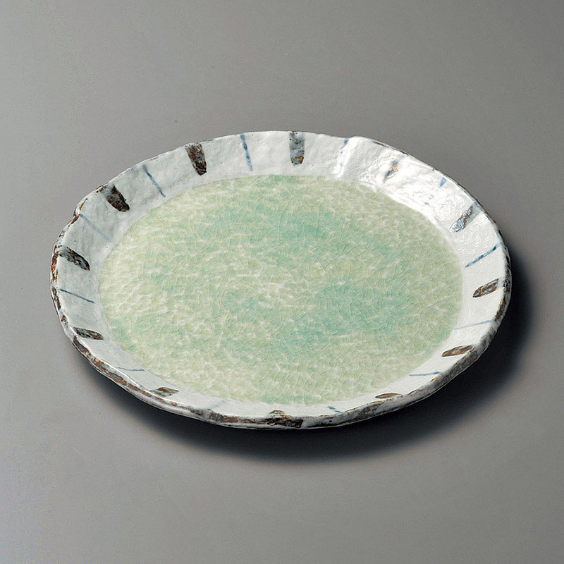 山万 19434-550 ヒワ釉渕十草9.0丸皿  1個（ご注文単位1個）【直送品】