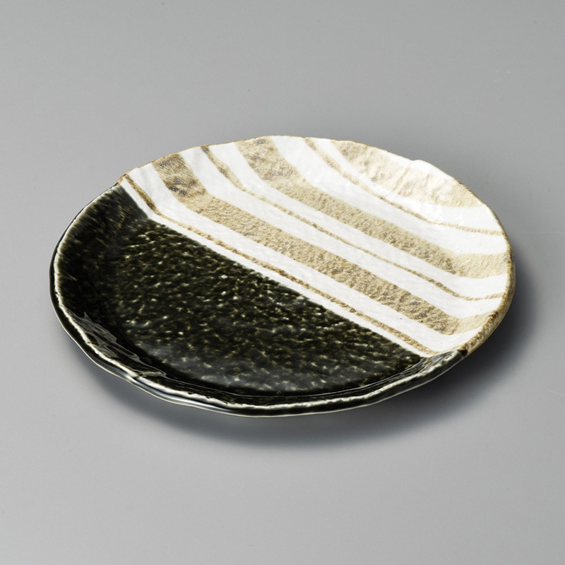 山万 19507-550 織部ストライプ9.0丸皿  1個（ご注文単位1個）【直送品】
