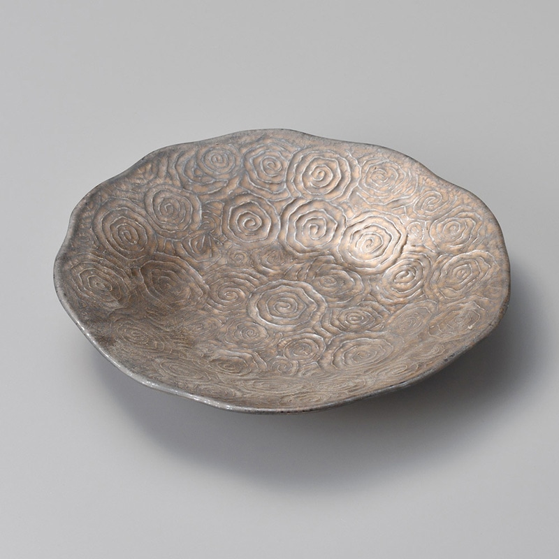 山万 19509-460 金結晶渦彫18cm丸皿  1個（ご注文単位1個）【直送品】