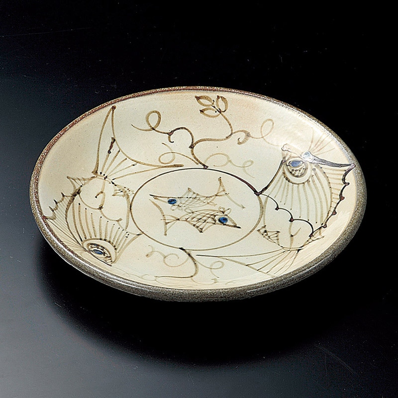 山万 19614-130 粉引魚紋厚口玉8.5寸皿 手描 1個（ご注文単位1個）【直送品】