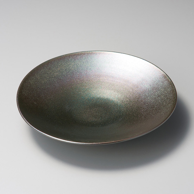 山万 19815-460 虹彩黒浅型平鉢  1個（ご注文単位1個）【直送品】