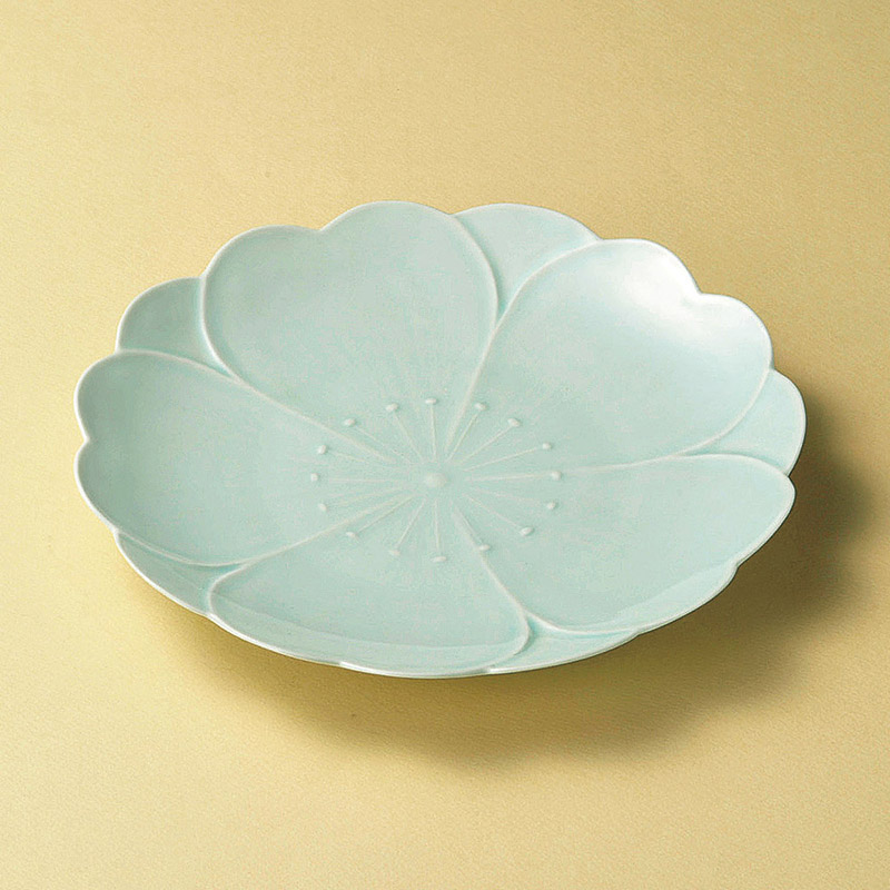 山万 19804-730 さくらさくら青磁おもてなし皿  1個（ご注文単位1個）【直送品】