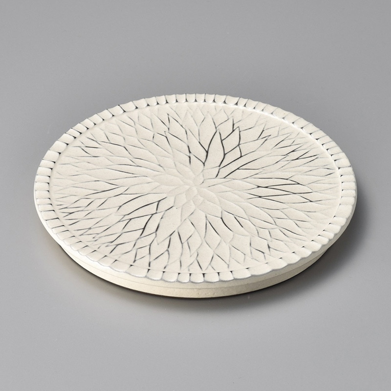 山万 19807-460 粉引ダリヤ彫り丸皿(大)  1個（ご注文単位1個）【直送品】