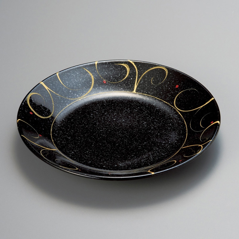 山万 20128-450 黒御影金彩唐草8寸皿  1個（ご注文単位1個）【直送品】