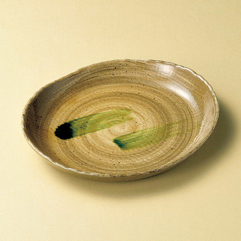 山万 19912-310 黄瀬戸オリベちぎり大皿  1個（ご注文単位1個）【直送品】