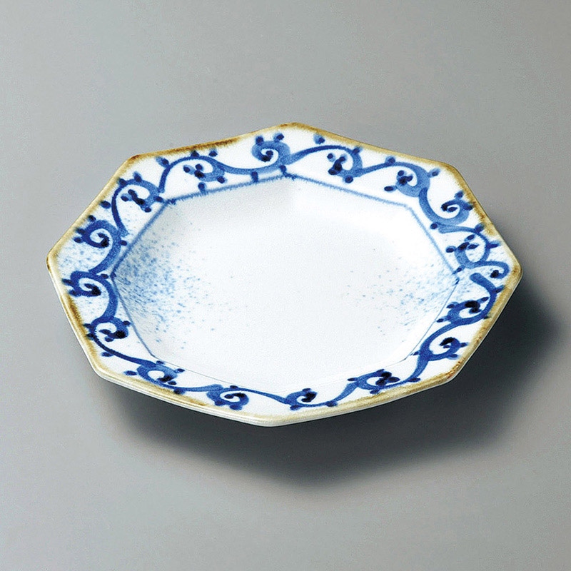 山万 20116-130 染付タコ吹墨八角7.5盛皿  1個（ご注文単位1個）【直送品】