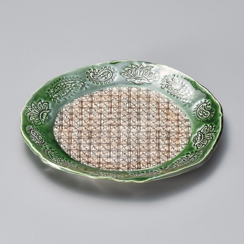 山万 20424-330 印花紋8寸皿 グリン 1個（ご注文単位1個）【直送品】