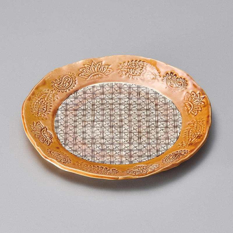 山万 20426-330 印花紋8寸皿 ブラウン 1個（ご注文単位1個）【直送品】