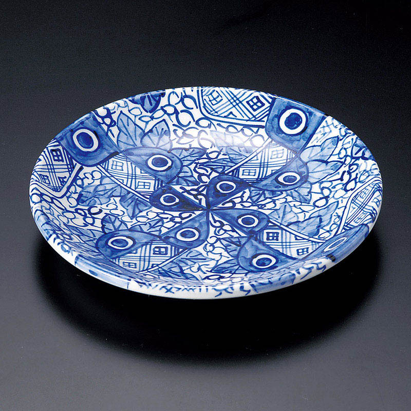 山万 20605-130 呉須ダミ絵厚口玉7.5寸皿 手 1個（ご注文単位1個）【直送品】