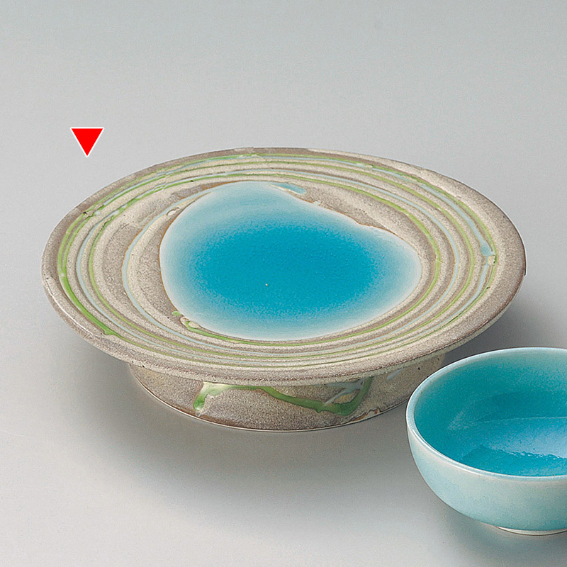 山万 20809-140 湖水青白高台皿  1個（ご注文単位1個）【直送品】