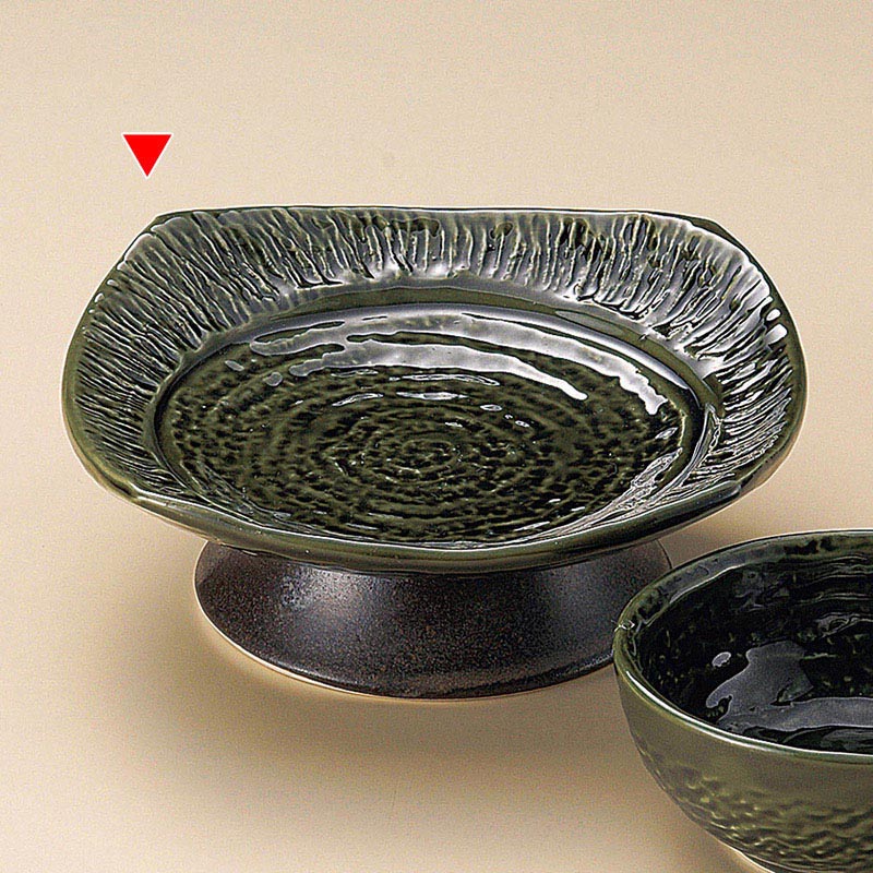 山万 20905-250 織部角高台皿  1個（ご注文単位1個）【直送品】