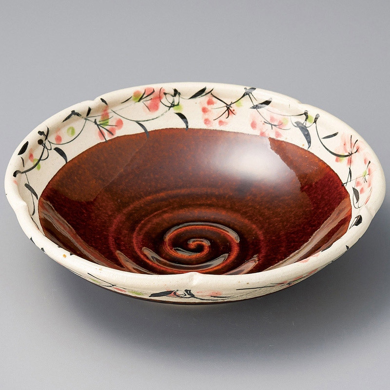 山万 21420-270 アメ釉草花輪花7.0鉢 1個(ご注文単位1個)【直送品】