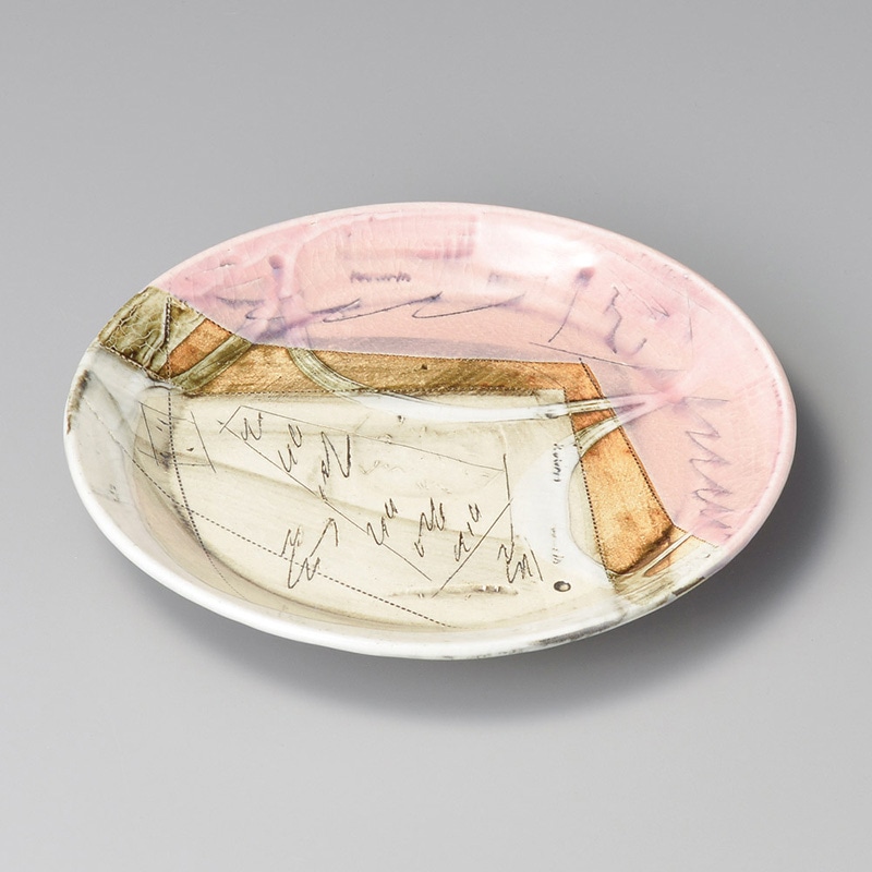 山万 21416-510 ピンク釉刻紋50皿 1個(ご注文単位1個)【直送品】