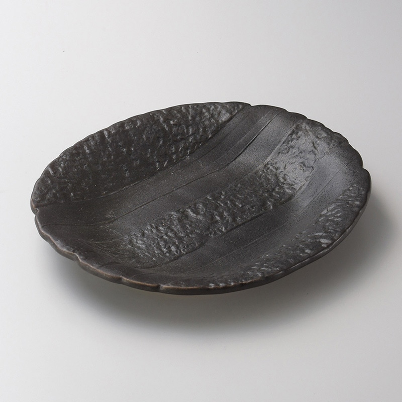 山万 21708-460 黒釉石目楕円盛皿  1個（ご注文単位1個）【直送品】