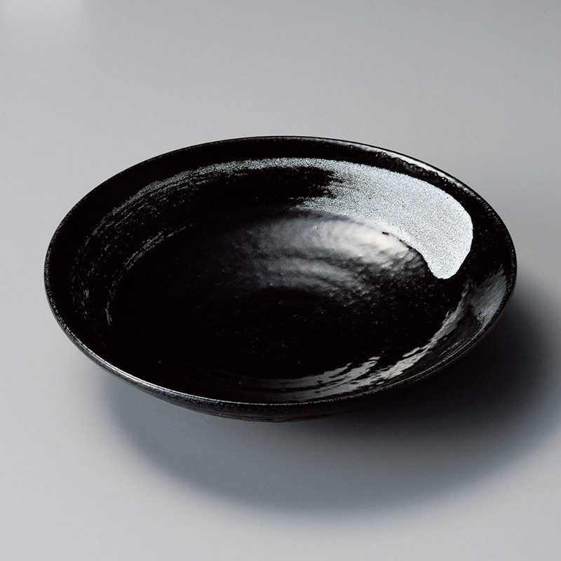 山万 21819-450 黒釉白刷毛7.0盛皿  1個（ご注文単位1個）【直送品】
