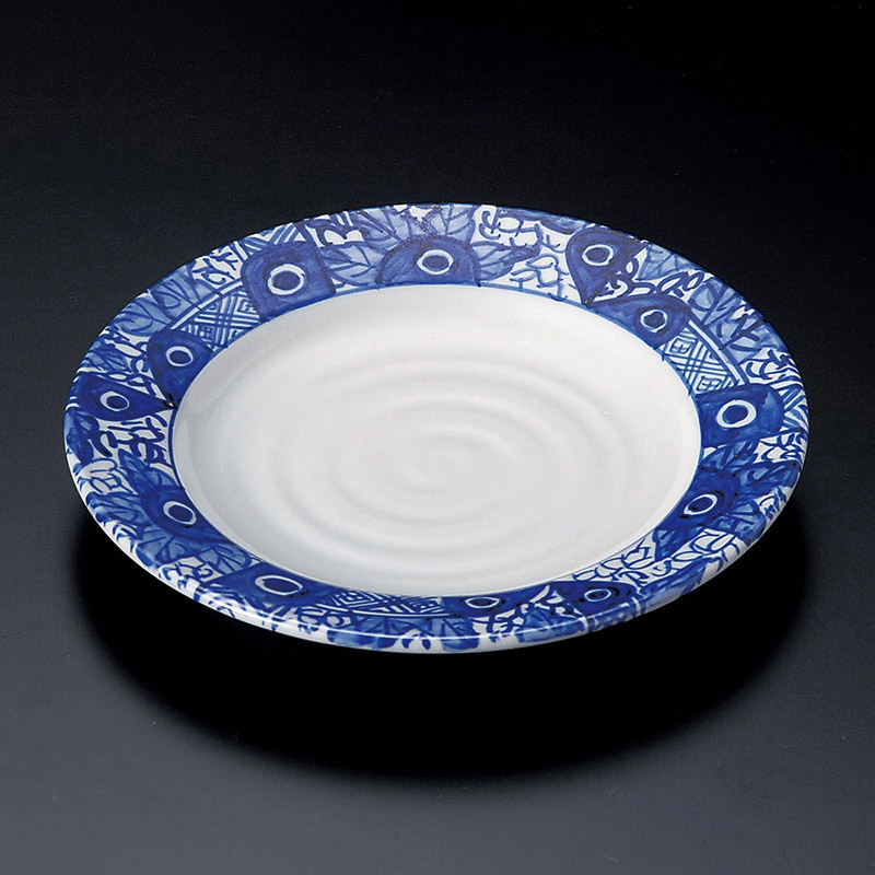 山万 21504-130 渕呉須ダミ絵7寸皿(手描き)  1個（ご注文単位1個）【直送品】