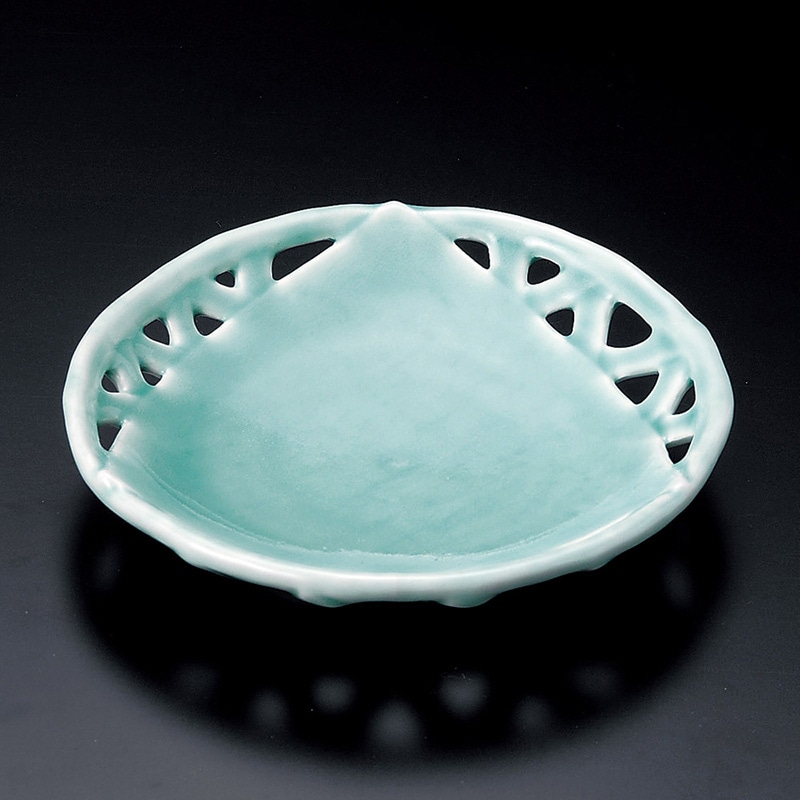 山万 22016-140 深海青磁かごめ口変皿  1個（ご注文単位1個）【直送品】