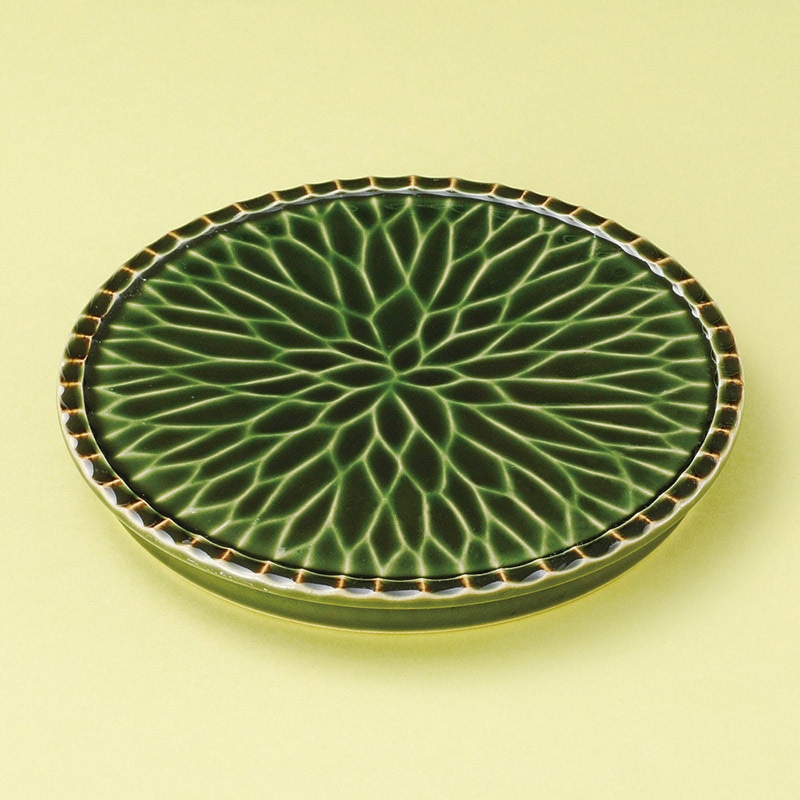 山万 22018-140 織部花彫17.5cm皿  1個（ご注文単位1個）【直送品】