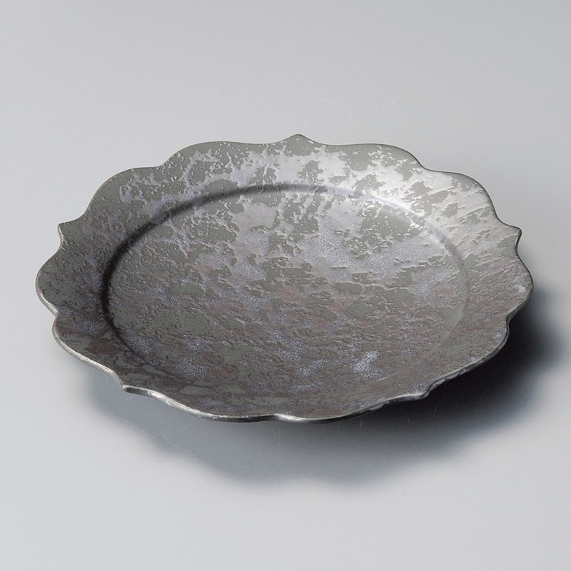 山万 22111-170 いぶし銀タタキ桔梗丸皿  1個（ご注文単位1個）【直送品】