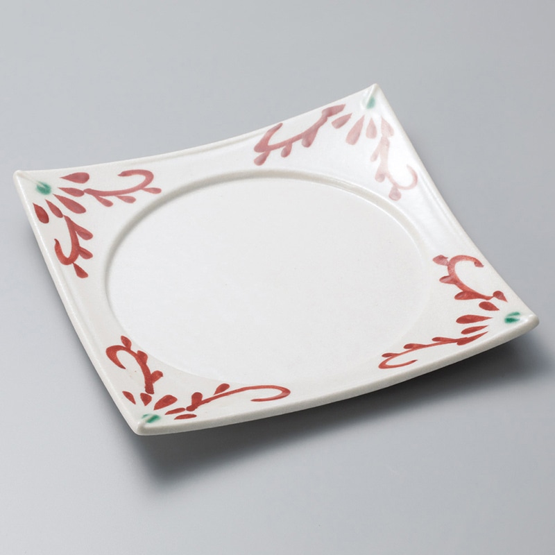 山万 22815-470 染付赤絵葉紋8寸正角皿  1個（ご注文単位1個）【直送品】