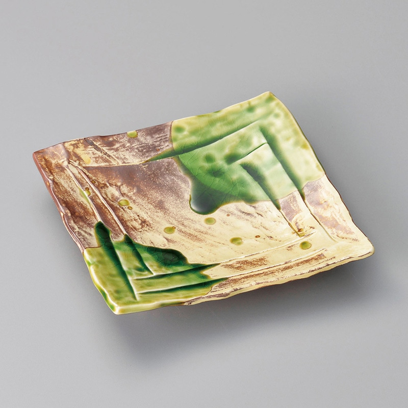 山万 23206-550 錆釉ヒワ流長角6.5寸皿  1個（ご注文単位1個）【直送品】