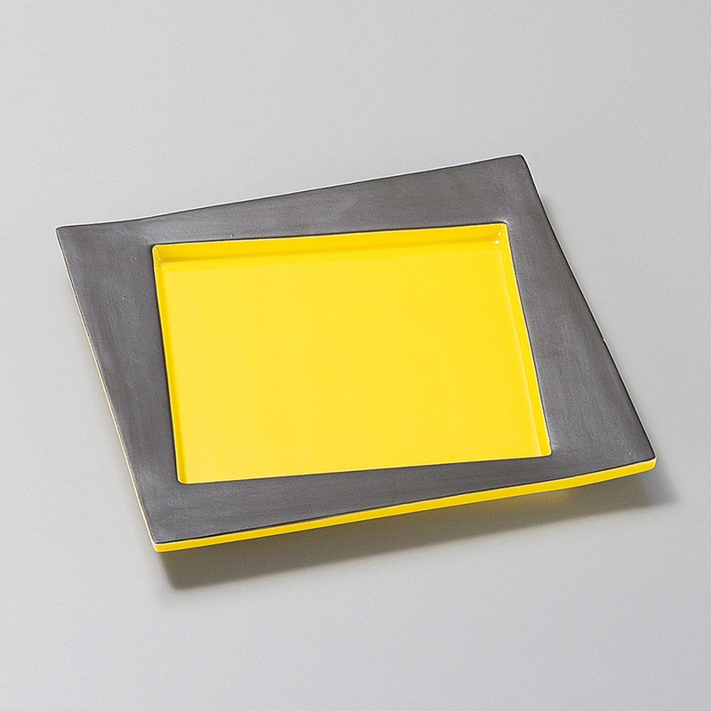 山万 23113-190 黒巻黄釉角大皿  1個（ご注文単位1個）【直送品】