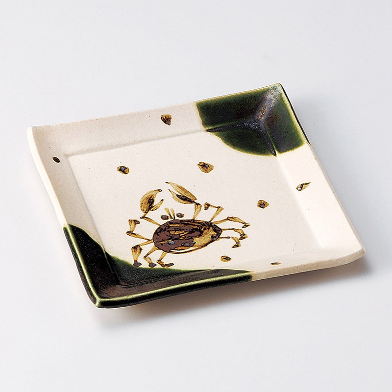 山万 23302-550 織部かに絵6.0正角皿  1個（ご注文単位1個）【直送品】