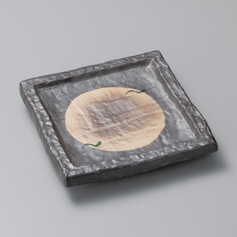 山万 29316-250 黒釉砂目正角5.5寸皿  1個（ご注文単位1個）【直送品】