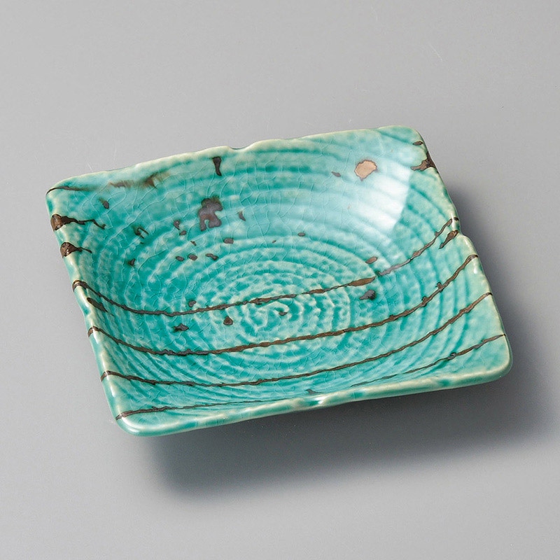 山万 29431-100 緑彩金散らし縄文正角皿  1個（ご注文単位1個）【直送品】