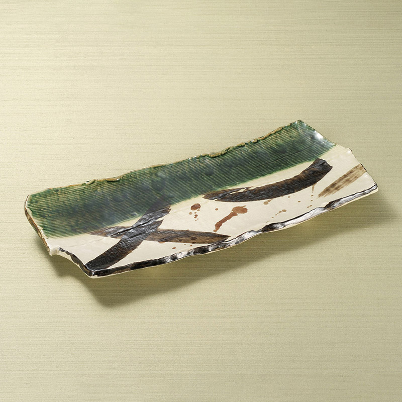 山万 23714-200 織部線段尺二皿  1個（ご注文単位1個）【直送品】