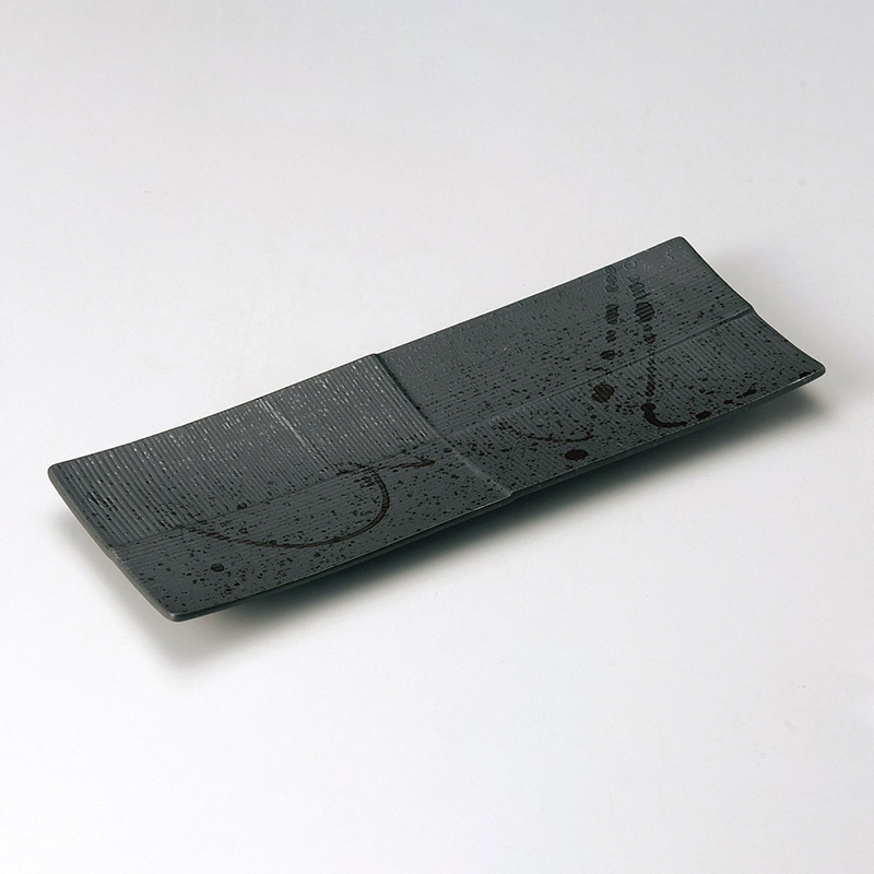 山万 24007-130 黒吹筋入市松長皿  1個（ご注文単位1個）【直送品】