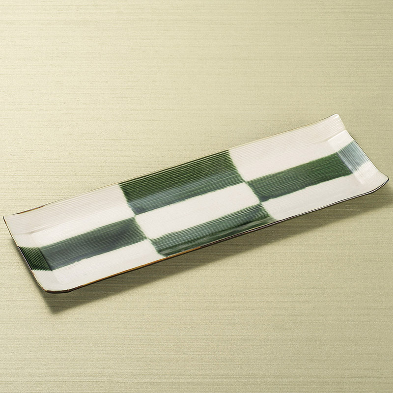 山万 24107-450 織部市松長角皿 (大) 1個（ご注文単位1個）【直送品】