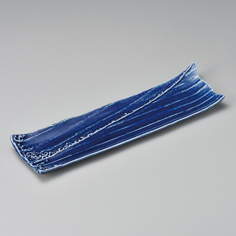 山万 24110-020 藍紺しぶき長皿  1個（ご注文単位1個）【直送品】
