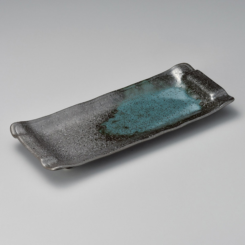 山万 24212-130 黒備前吹手付き33cm長皿  1個（ご注文単位1個）【直送品】