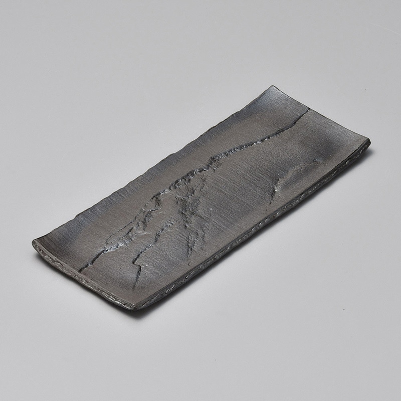 山万 24003-170 炭化土石目半切長角皿(さんま) 1個（ご注文単位1個）【直送品】