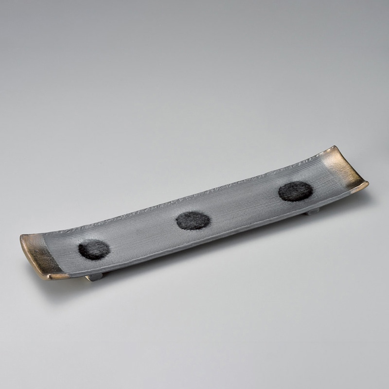 山万 24505-640 黒吹き金彩14号長皿 細 萬古 1個（ご注文単位1個）【直送品】