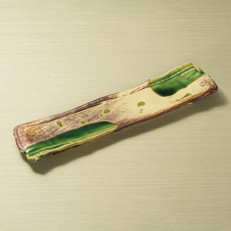 山万 24702-550 錆釉ヒワ流長角13.0寸皿 1個（ご注文単位1個）【直送品】