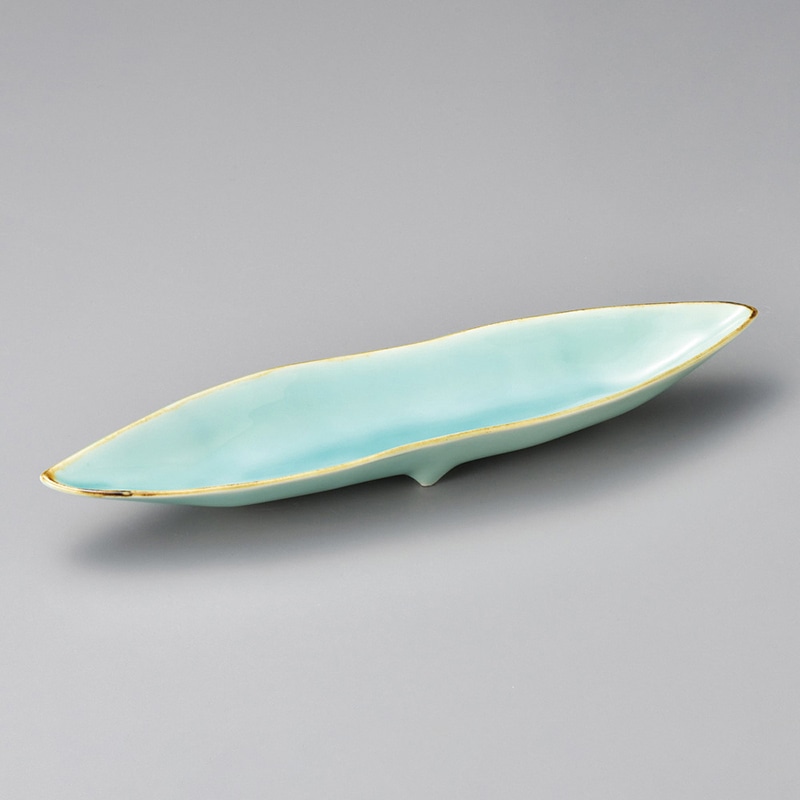 山万 24704-130 渕錆マリンブルー葉型長皿 1個(ご注文単位1個)【直送品】