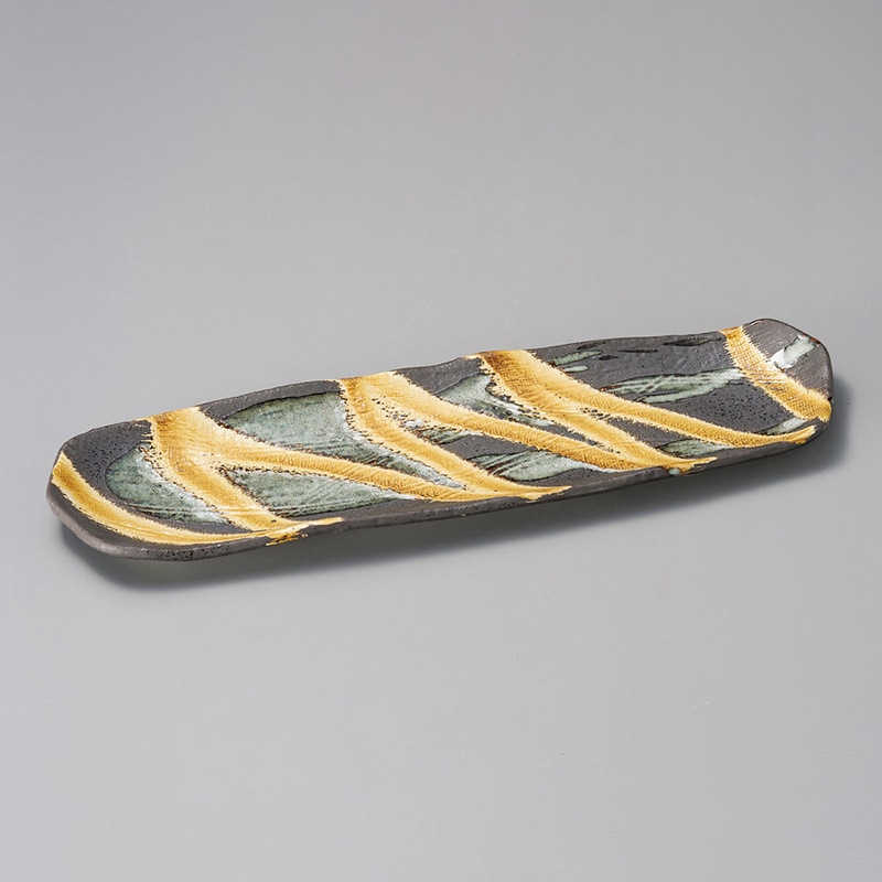 山万 24908-100 乱線白流し櫛目 長皿 1個（ご注文単位1個）【直送品】