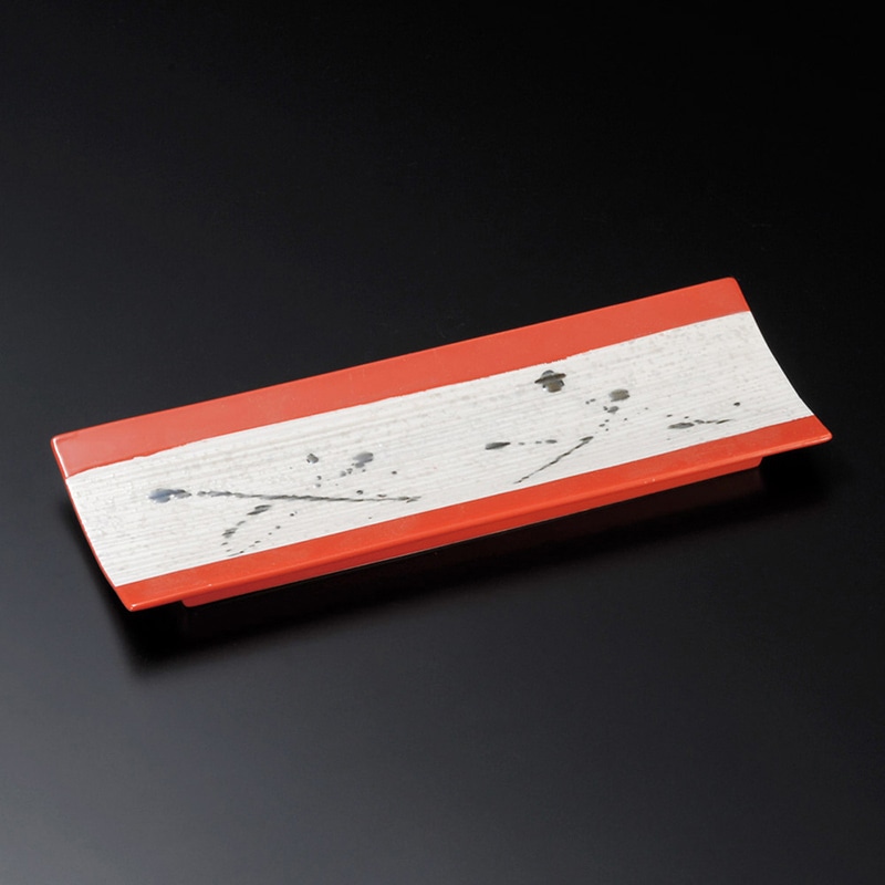 山万 25209-130 黒飛ばしラスター赤釉筋彫付出皿 1個（ご注文単位1個）【直送品】