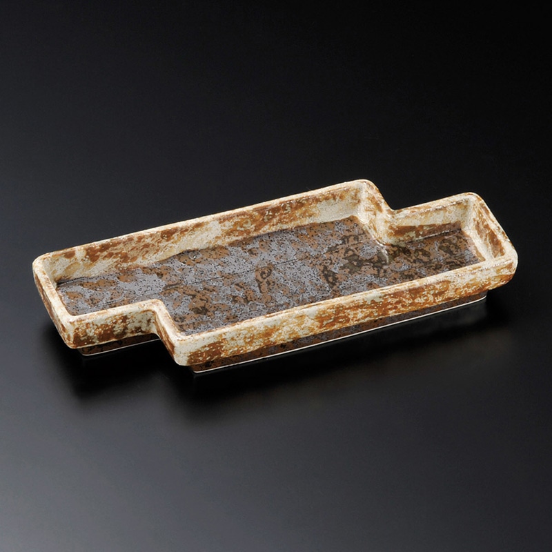 山万 25216-130 黒伊賀カイラギ八ッ橋付出皿 1個（ご注文単位1個）【直送品】