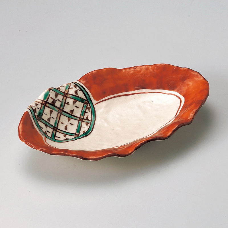 山万 25810-180 緑格子花型楕円皿 1個（ご注文単位1個）【直送品】