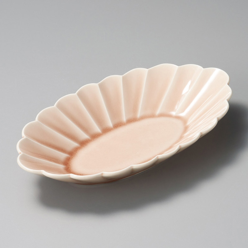 山万 25813-250 紅ガラス菊型楕円皿 1個（ご注文単位1個）【直送品】