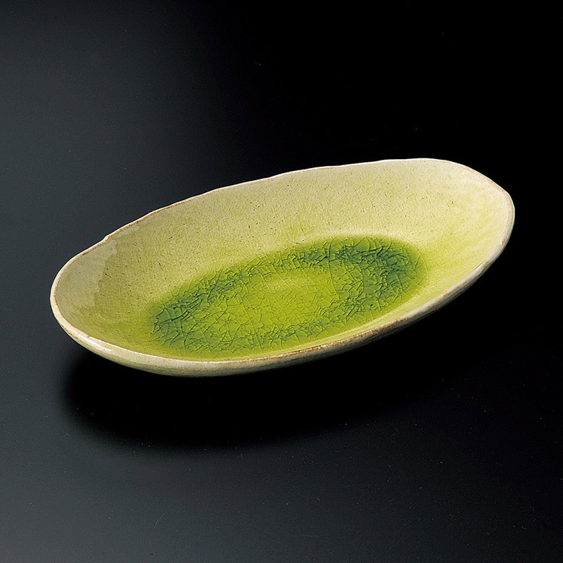 山万 25815-660 黄緑小判皿(信楽焼) 1個（ご注文単位1個）【直送品】