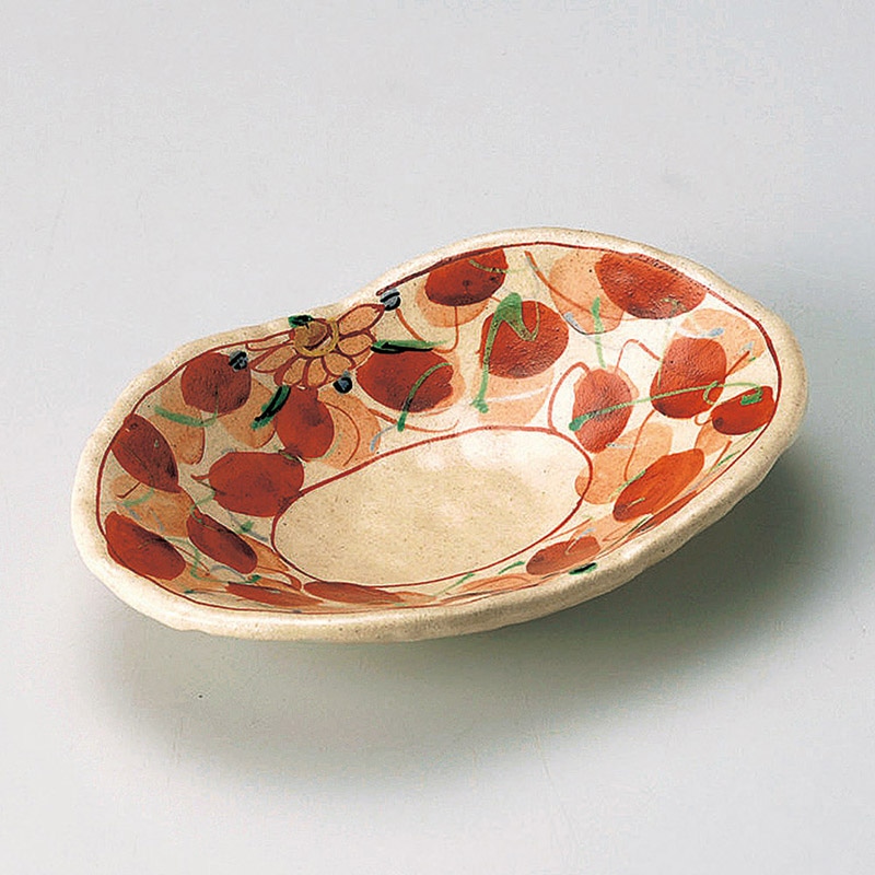 山万 25816-140 赤絵木の葉双子皿 1個（ご注文単位1個）【直送品】