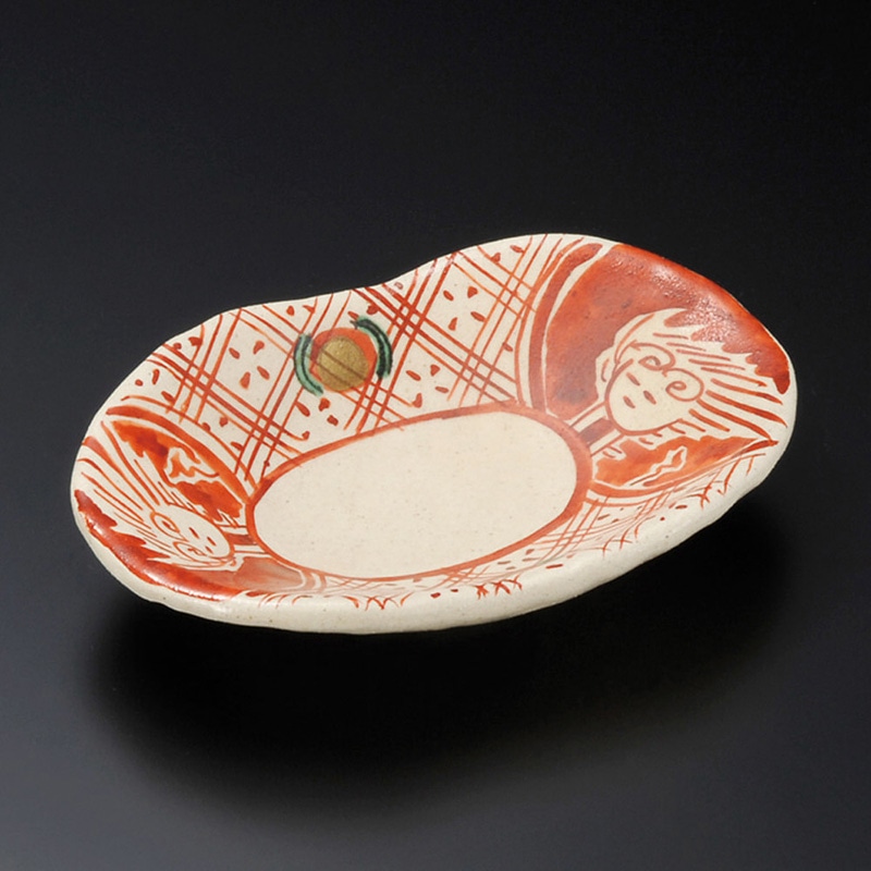 山万 25817-140 赤絵間取双子皿 1個（ご注文単位1個）【直送品】